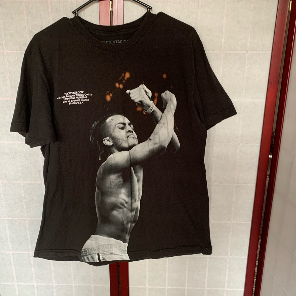 Xxxtentacion Short Sleeve T-shirt, Black with Bleach Tie Dye, LG